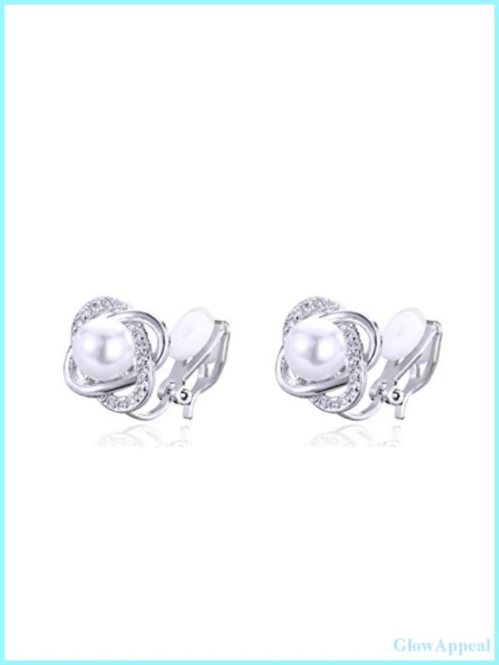 8mm Simulated Pearl Four-leaf Clover Clip On Earrings CZ Crystal Non Pierced